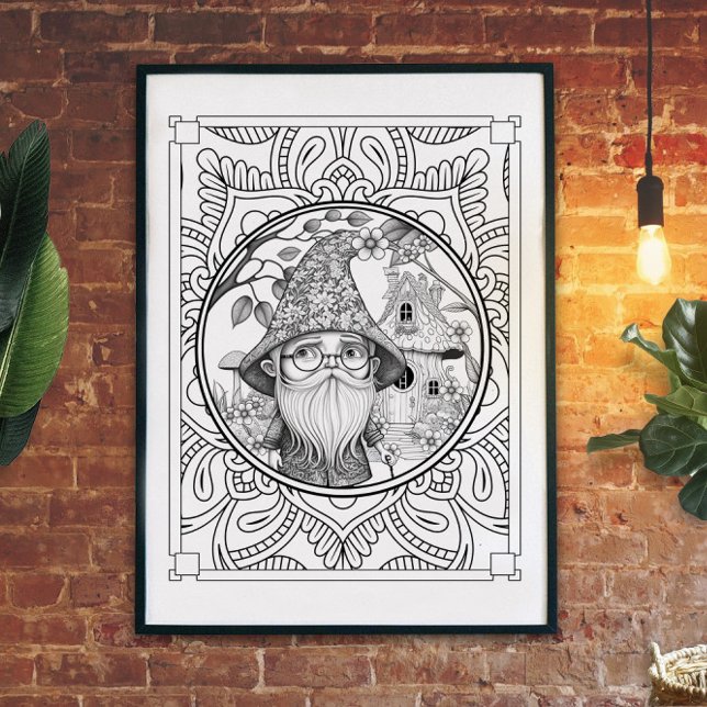 Gnome at Home Mandala Adult Coloring Poster (Creator Uploaded)