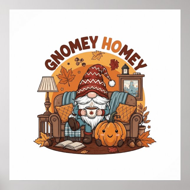 Gnome at home seasonal pumpkin design poster (Front)