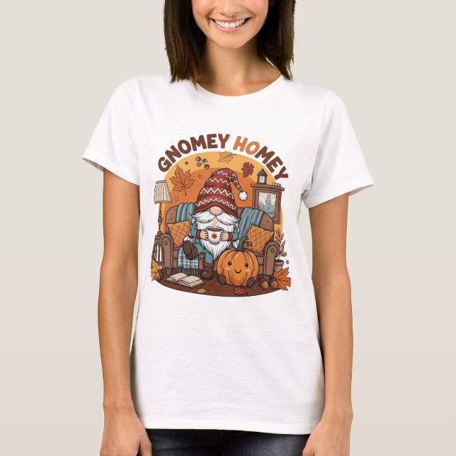 Gnome at home seasonal pumpkin design T-Shirt (Front)
