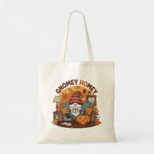 Gnome at home seasonal pumpkin design tote bag