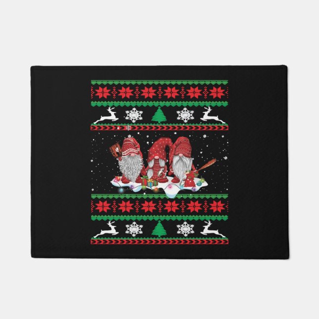 Gnome baseball christmas doormat (Front)