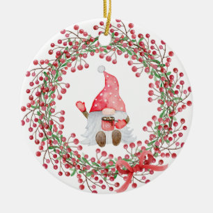 Gnome Berry Wreath Ceramic Tree Decoration
