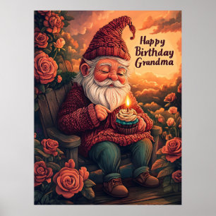 Gnome Birthday Card for Grandma Poster