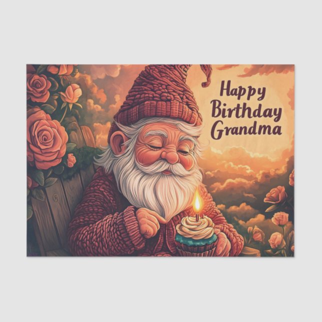 Gnome Birthday Card for Grandma Tissue Paper (Front)