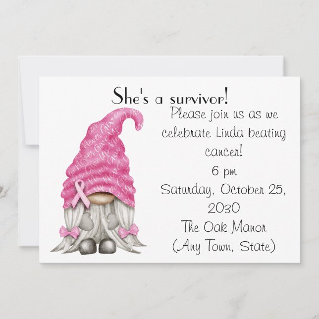  Gnome Breast Cancer Survivor Party/Fundraiser  Invitation (Front)