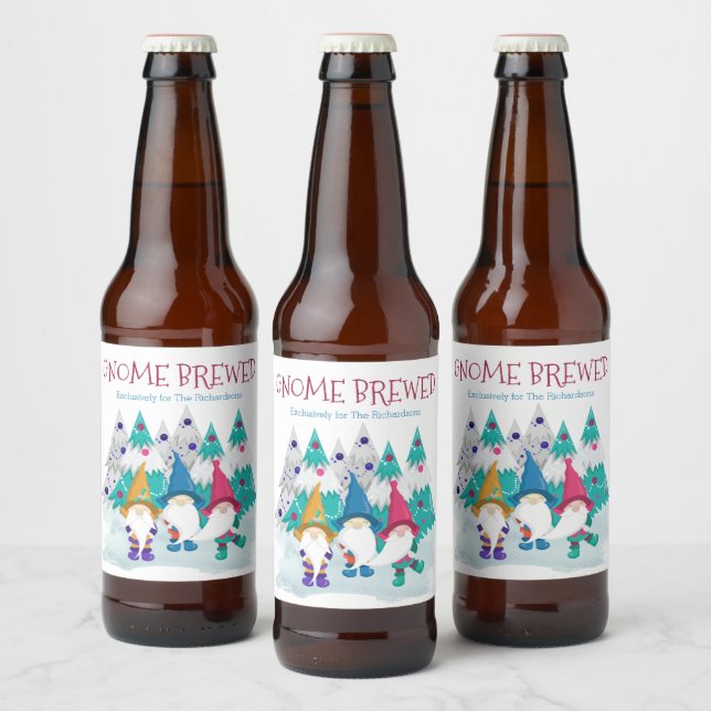 Gnome Brewed Personalised Fun Home Brew Christmas Beer Bottle Label (Bottles)