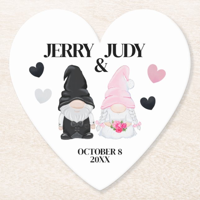 Gnome Bride and Groom Paper Coaster (Front)
