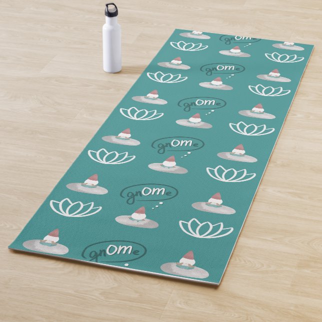 Gnome Buns & Puns "gnOMe" White Lotus Pattern Teal Yoga Mat (In Situ)