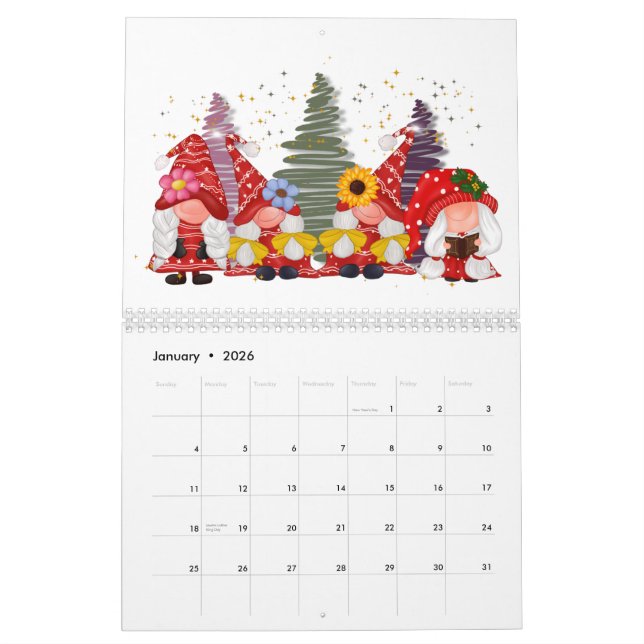 Gnome Calendar Any Year Cute Adorable Fun (Jan 2026)