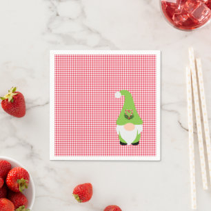 Gnome Candy Cane Heart Christmas Festive Holiday Napkin