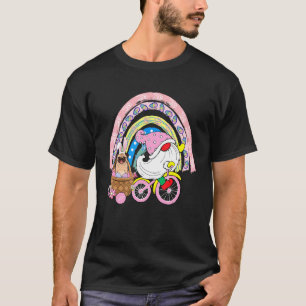 Gnome Carrying Bunny Pug On Bicycle Easter Eggs Ra T-Shirt