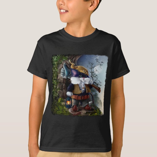 Gnome cat with sledgehammer and lamp goes to work	 T-Shirt (Front)