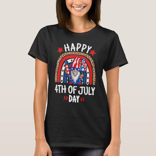 Gnome Celebrating Independence Usa Day Happy 4th O T-Shirt (Front)