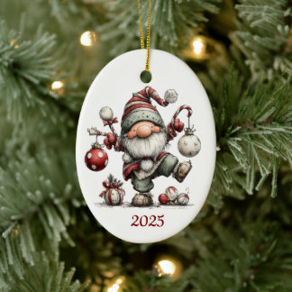 Gnome Ceramic Oval Christmas Ornament