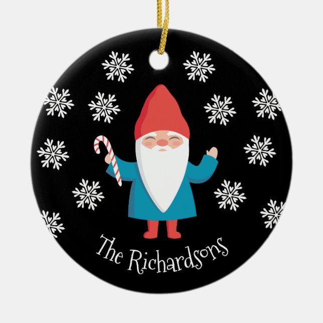 Gnome Christmas  Ceramic Tree Decoration (Front)