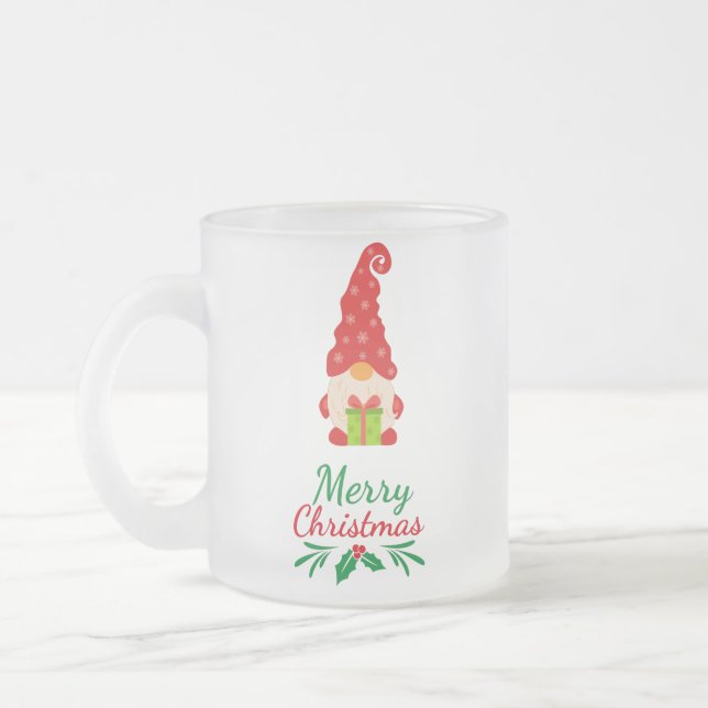 Gnome christmas  frosted glass coffee mug (Left)