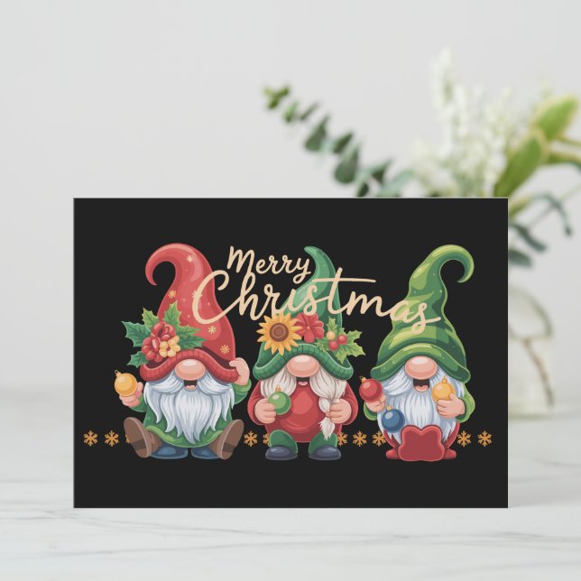 Gnome Christmas Gnomes Merry Christmas Xmas  Holiday Card (Standing Front)