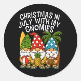 Gnome Christmas In July With My Gnomies Summer Vac Classic Round Sticker