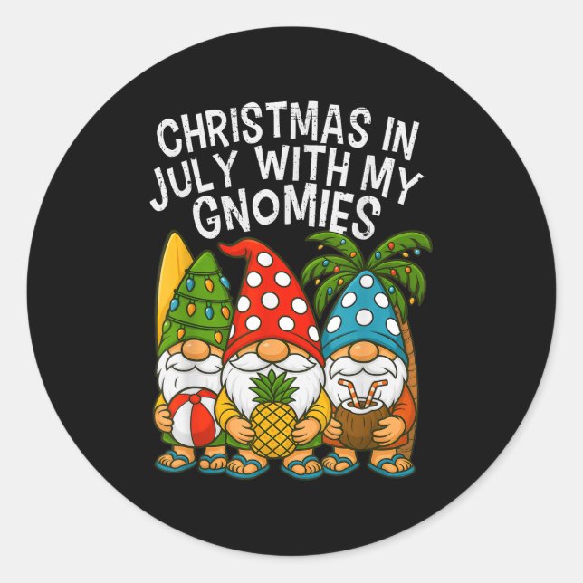 Gnome Christmas In July With My Gnomies Summer Vac Classic Round Sticker (Front)