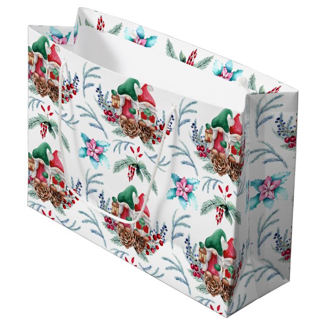 Gnome Christmas  Large Gift Bag (Front Angled)