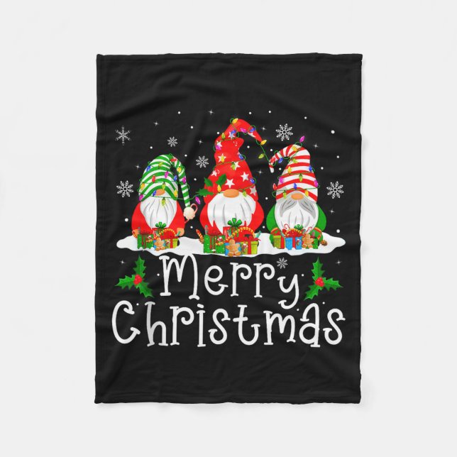 Gnome Christmas Lights Matching Family Gnome Merry Fleece Blanket (Front)