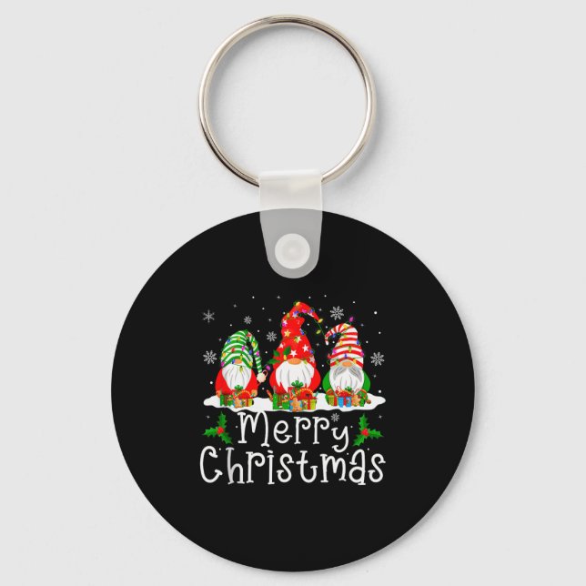 Gnome Christmas Lights Matching Family Gnome Merry Key Ring (Front)