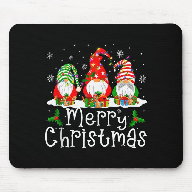Gnome Christmas Lights Matching Family Gnome Merry Mouse Mat (Front)