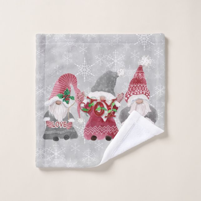Gnome Christmas Love Joy Peace Grey Snowflakes Wash Cloth (Wash Cloth)