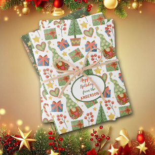 Gnome Christmas Love Pattern Wrapping Paper Sheet
