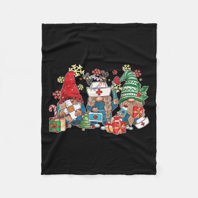 Gnome Christmas Nurse Men Women Xmas Santa  Fleece Blanket (Front)