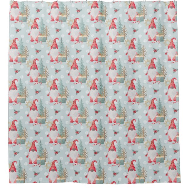 Gnome Christmas Pattern Shower Curtain (Front)
