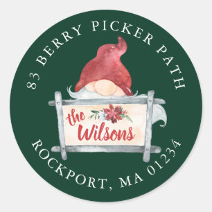 Gnome Christmas Round Return Address Label