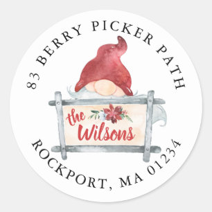 Gnome Christmas Round Return Address Label