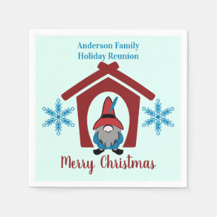 Gnome Christmas Snowflakes Red Blue Personalised Napkin