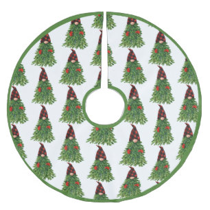 Gnome Christmas Tree Buffalo Check Cute Holiday  Brushed Polyester Tree Skirt