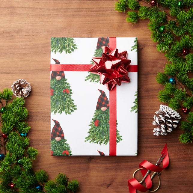 Gnome Christmas Tree Buffalo Check Cute Holiday Wrapping Paper (Holiday Gift)