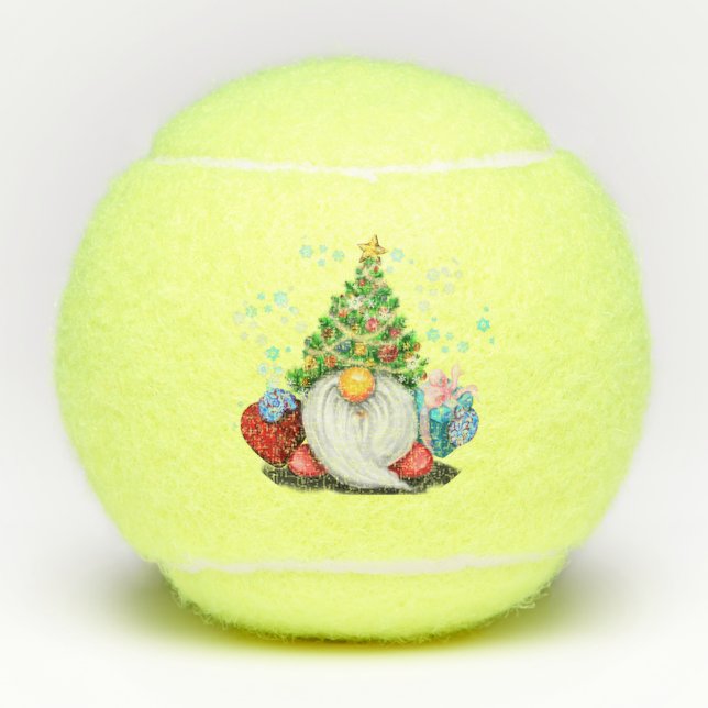 Gnome Christmas Tree Hat and Gifts Tennis Balls (Front)