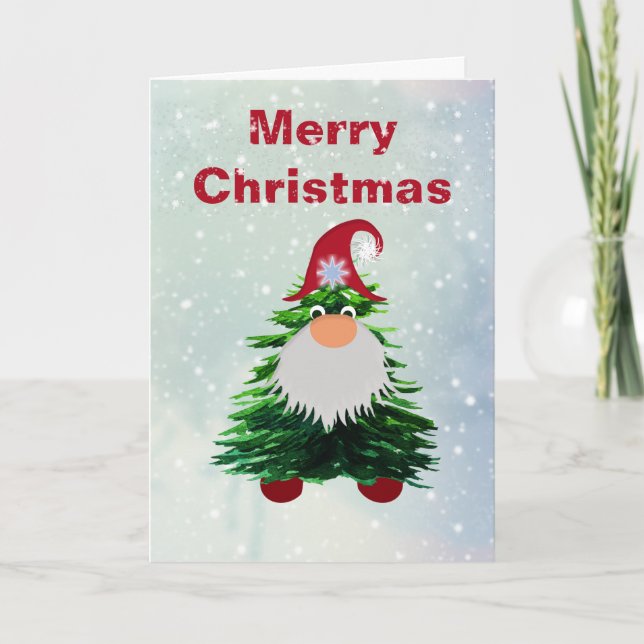 Gnome Christmas Tree, Merry Christmas Holiday Card (Front)