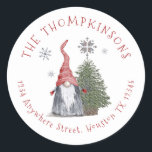 Gnome Christmas Tree Name Return Address Classic Round Sticker<br><div class="desc">Gnome Christmas Tree Name Return Address. Easily personalize the text.</div>