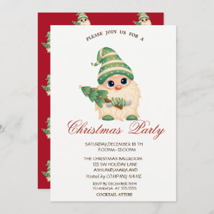 Gnome Christmas Tree Red Company Christmas Party Invitation