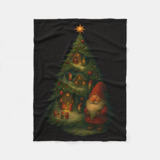 Gnome Christmas Tree Village Fleece Blanket – Cozy