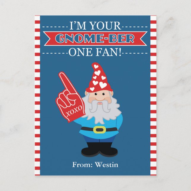 Gnome Classroom Valentine Holiday Postcard (Front)