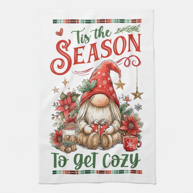 Gnome & Cocoa Holiday Tea Towel (Vertical)