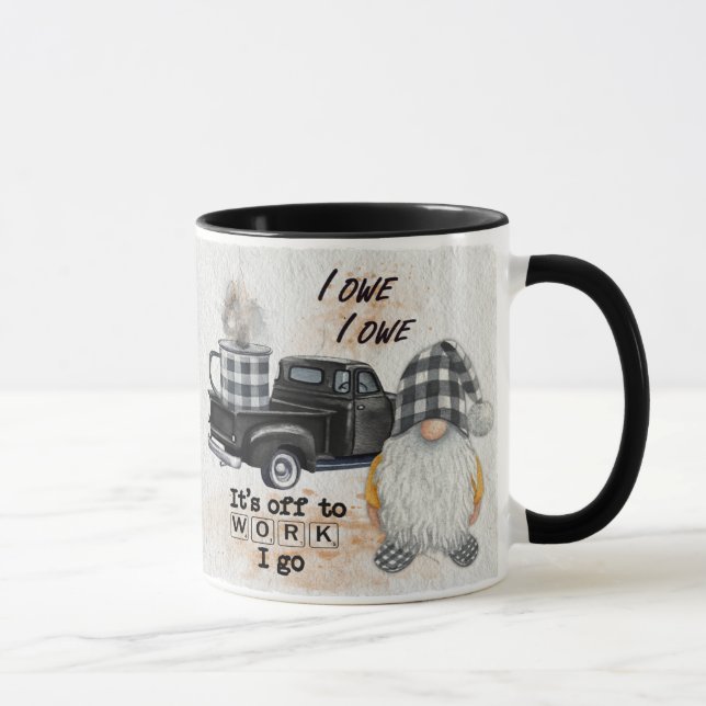 Gnome Coffee Mug Truck Quote Black-White Plaid (Right)