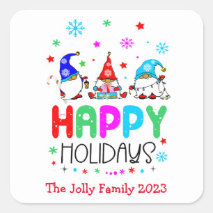 Gnome Colourful Cute Happy Holidays Christmas   Square Sticker