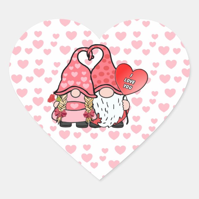 Gnome Couple Heart Sticker (Front)