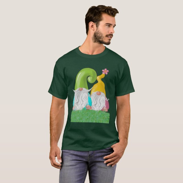 Gnome Couple Standing in the Grass Unisex T-Shirt (Front Full)