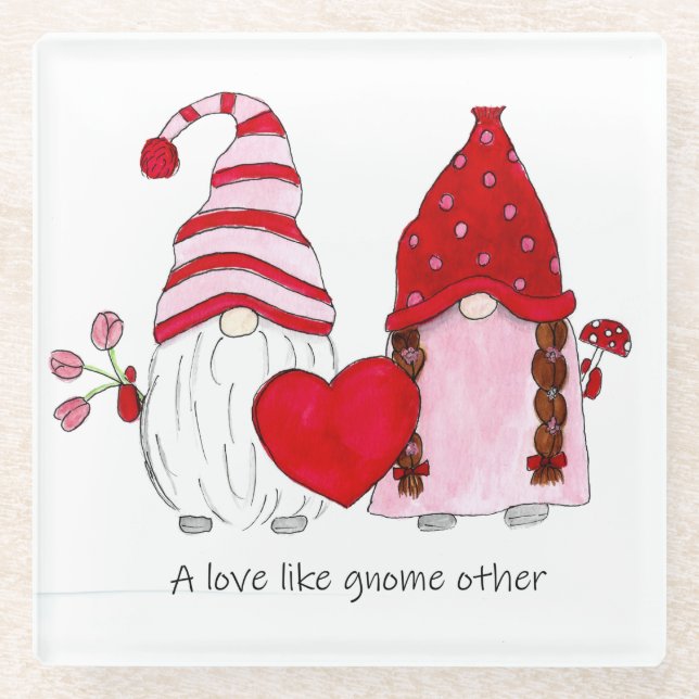 Gnome Couple Valentine A love like gnome other Glass Coaster (Front)