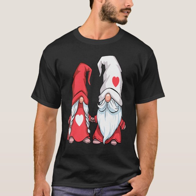 Gnome Couple Valentines Day Cute Heart Love V Day  T-Shirt (Front)