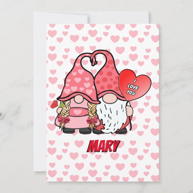 Gnome Couple With Personalised Name On Front Holiday Card (Front)